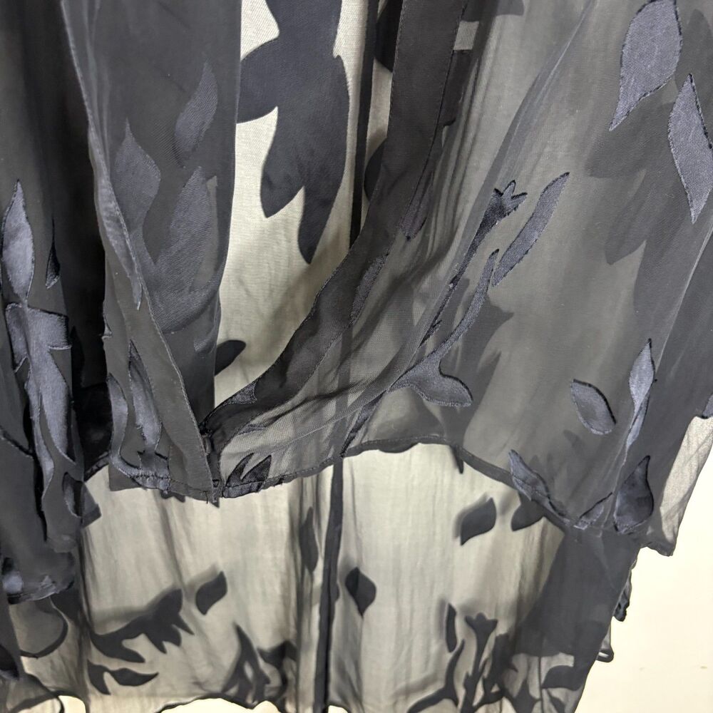 Soft Surroundings Silk Blend Floral Burnout Sheer Kimono Duster Black M - Picture 6 of 10